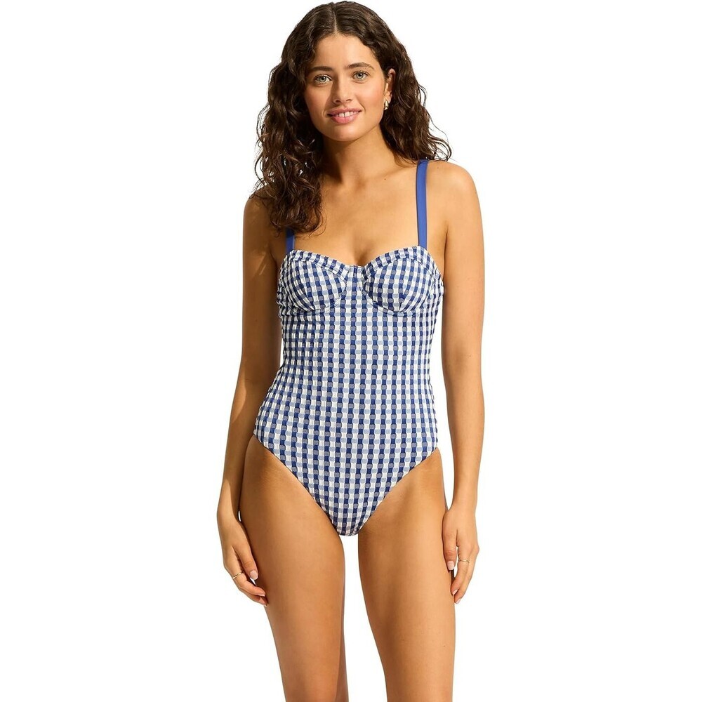 Seafolly Bella One-Piece Women's 4 Blue High Cut Underwire Swimsuit RED1077